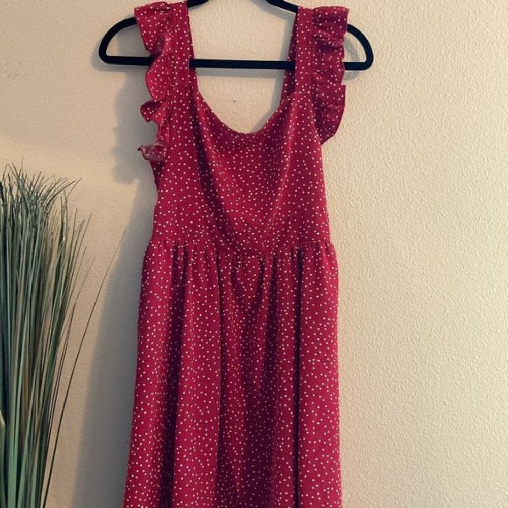 Red and White Polka Dot Pinafore Dress Size L